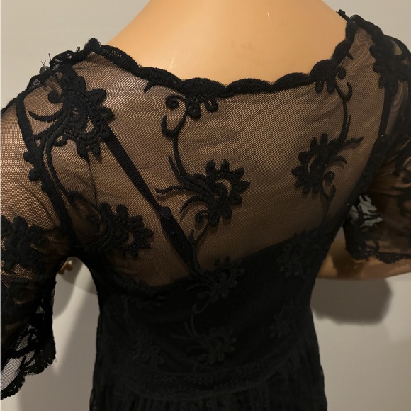 Sheer Black Embroidered Lace dress with mini slip; - Picture 2 of 6
